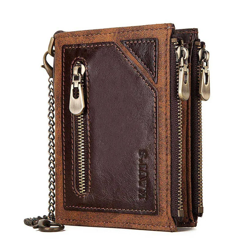 Men's RFID Leather Wallet with Double Zipper