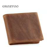 Crazy Horse Leather Zip Men's Wallet Short Bifold