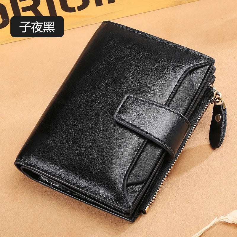 Leather Women's Wallet Short Multifunctional Zipper Buckle