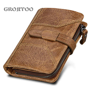 Men's Crazy Horse Long Wallet Anti-RFID Retro Purse