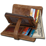 Men's Crazy Horse Long Wallet Anti-RFID Retro Purse