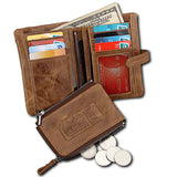 Men's Crazy Horse Long Wallet Anti-RFID Retro Purse