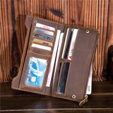 Men's Crazy Horse Leather Long Wallet Large Capacity Clutch Bag