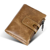 RFID Men's Wallet Double Zipper Buckle Short Purse Leather Wallet
