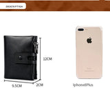 RFID Men's Wallet Double Zipper Buckle Short Purse Leather Wallet