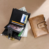 RFID Men's Wallet Double Zipper Buckle Short Purse Leather Wallet