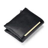 RFID Men's Wallet Double Zipper Buckle Short Purse Leather Wallet