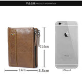 RFID Leather Wallet for Men Double Zipper Vertical Pocket