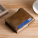 RFID Leather Wallet for Men Double Zipper Vertical Pocket