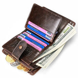 Cowhide Leather Wallet Men Zipper Coin Purse Large Capacity