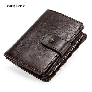 Cowhide Leather Wallet Men Zipper Coin Purse Large Capacity