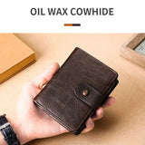 Cowhide Leather Wallet Men Zipper Coin Purse Large Capacity