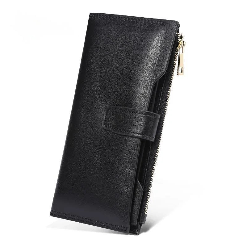RFID Leather Handbag Long Wallet Top Cowhide Card Mobile Phone Bag