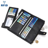 RFID Leather Handbag Long Wallet Top Cowhide Card Mobile Phone Bag
