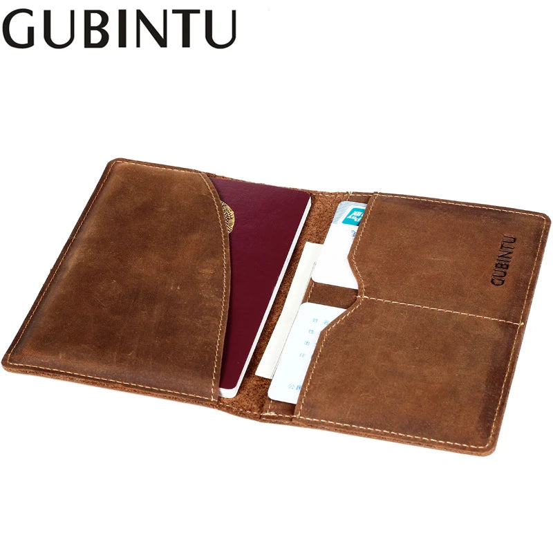 Men's Crazy Horse Leather Passport Wallet Vintage Brown Slim Holder Wallet