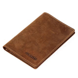 Men's Crazy Horse Leather Passport Wallet Vintage Brown Slim Holder Wallet