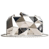 Metal Clutches Hexagon Mini Evening Purse Silver Box Chain Shoulder Bag