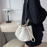 PU Leather Pleated Shoulder Bag Women Large Capacity Handbags