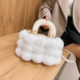 PU Leather Colored Faux Fur Stitching Purses Handbags Women Shoulder Bag