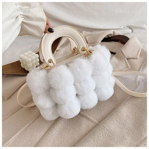 PU Leather Colored Faux Fur Stitching Purses Handbags Women Shoulder Bag