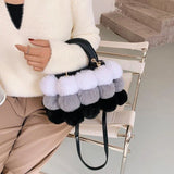 PU Leather Colored Faux Fur Stitching Purses Handbags Women Shoulder Bag