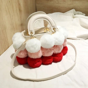 PU Leather Colored Faux Fur Stitching Purses Handbags Women Shoulder Bag