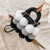 PU Leather Colored Faux Fur Stitching Purses Handbags Women Shoulder Bag
