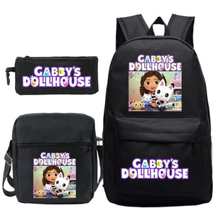 Gabby Dollhouse Knapsack 3pcs/set Bookbag Girls Boys School Backpack