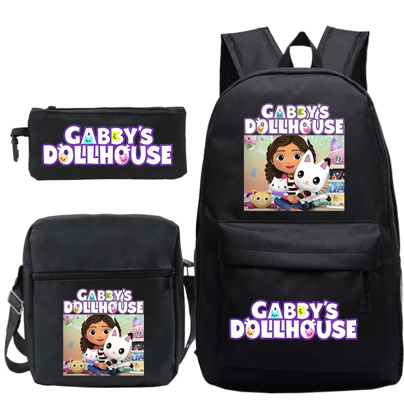 Gabby Dollhouse Knapsack 3pcs/set Bookbag Girls Boys School Backpack