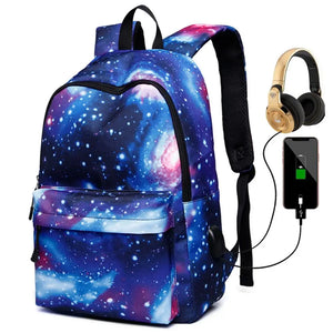 Galaxy Backpack School College Laptop USB Charging Port for Teenagers Boys Girls