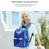 Galaxy Backpack School College USB Charging Port Teen Boys Girls Daypack