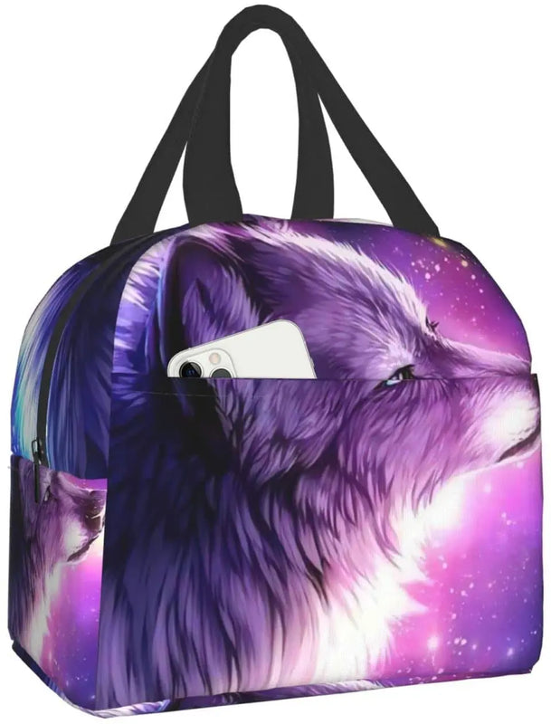 Space Wolf Lunch Box Travel Bag Insulated Cooler Lunch Bags Girls Boy Picnic Tot