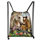 Animal Horse Print Drawstring Bag Storage Travel Backpack Girls Bookbag