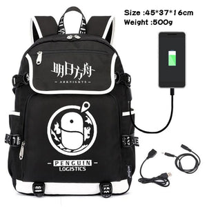 Arknights Canvas Backpack USB Charging Shoulders Teenagers Zipper Travel Laptop