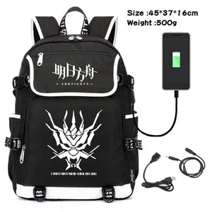 Arknights Canvas Backpack USB Charging Travel Laptop Bag