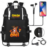 Crash Bandicoot Backpack for School Teens, Charging Port, Laptop Travel Bag