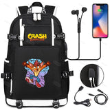 Crash Bandicoot Backpack for School Teens, Charging Port, Laptop Travel Bag
