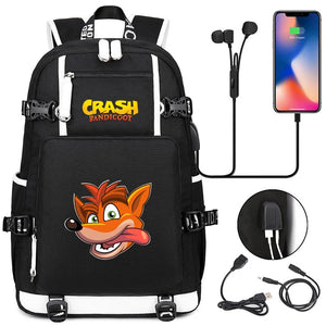 Crash Bandicoot Backpack for School Teens, Charging Port, Laptop Travel Bag
