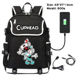 Cuphead Mugman Canvas Backpack Schoolbag USB Charging Travel Laptop Bag