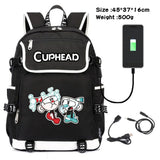 Cuphead Mugman Canvas Backpack Schoolbag USB Charging Travel Laptop Bag