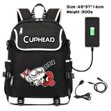 Cuphead Mugman Canvas Backpack Schoolbag USB Charging Travel Laptop Bag