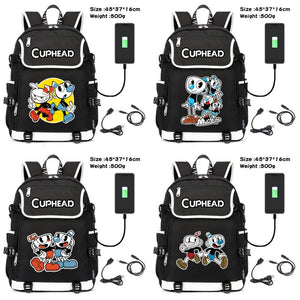 Cuphead Mugman Canvas Backpack Schoolbag USB Charging Travel Laptop Bag