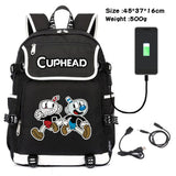 Cuphead Mugman Canvas Backpack Schoolbag USB Charging Travel Laptop Bag