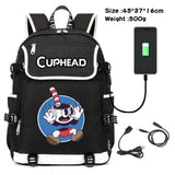 Cuphead Mugman Canvas Backpack Schoolbag USB Charging Travel Laptop Bag