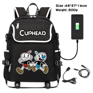 Cuphead Mugman Canvas USB Charging Teenagers Schoolbag Backpack