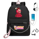 Cuphead Print Backpack USB Charging Headphone Teenagers Student Schoolbag