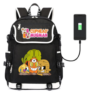 Cuphead Print Backpack USB Charging Knapsack Unisex Packsack