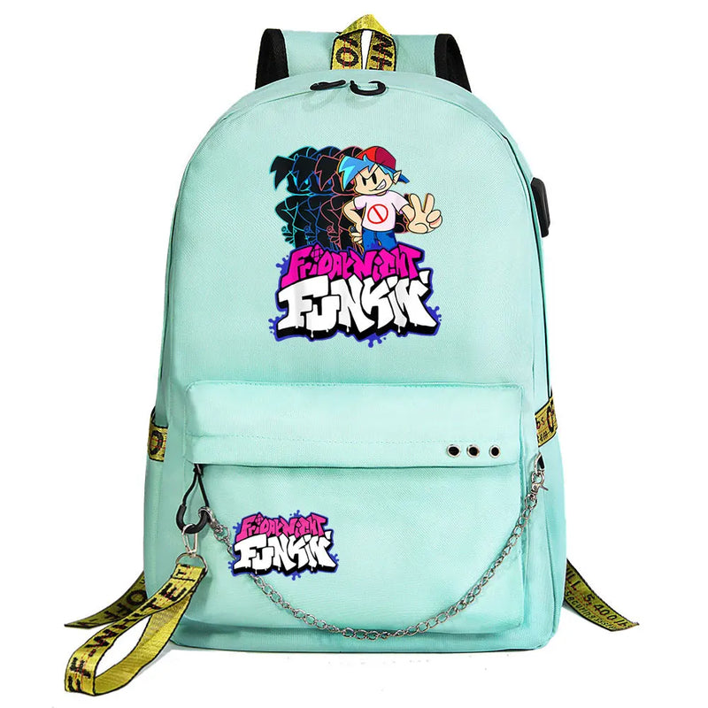 FNF USB Boys Girls School Backpack Canvas Travel Laptop Bagpack
