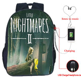 Little Nightmares 2 Mono USB Charging Backpack Double Layer Ruck