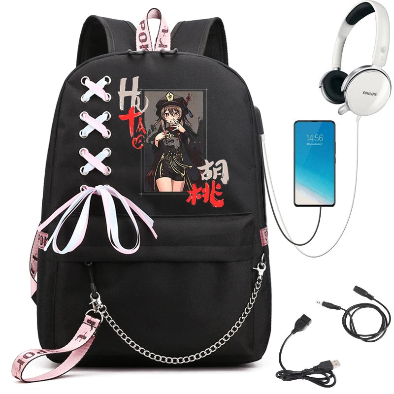 Rainbow Backpack USB Charge Canvas School Bag Teens Mochilas